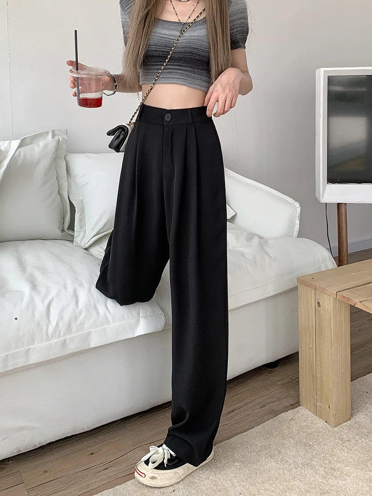 plus Size Women's Casual Wide Leg Pants High Waist Slimming Trousers Versatile Spring Faion Korean Sle Commute Pants
