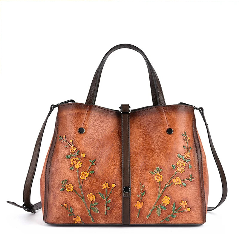 MOTAORA Women's Bag Genuine Leather Handbag For Women Vintage Embossed Female Shoulder Bag Handmade Large Capacity Crossbody Bag