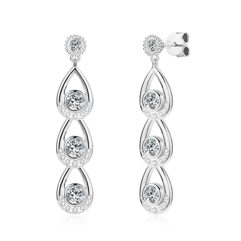 Lnngy 925 Sterling Silver 4mm&3mm Moissanite Drop Earrings For Women Girl Exquisite Tassel Chain Earring Wedding Jewelry Gift