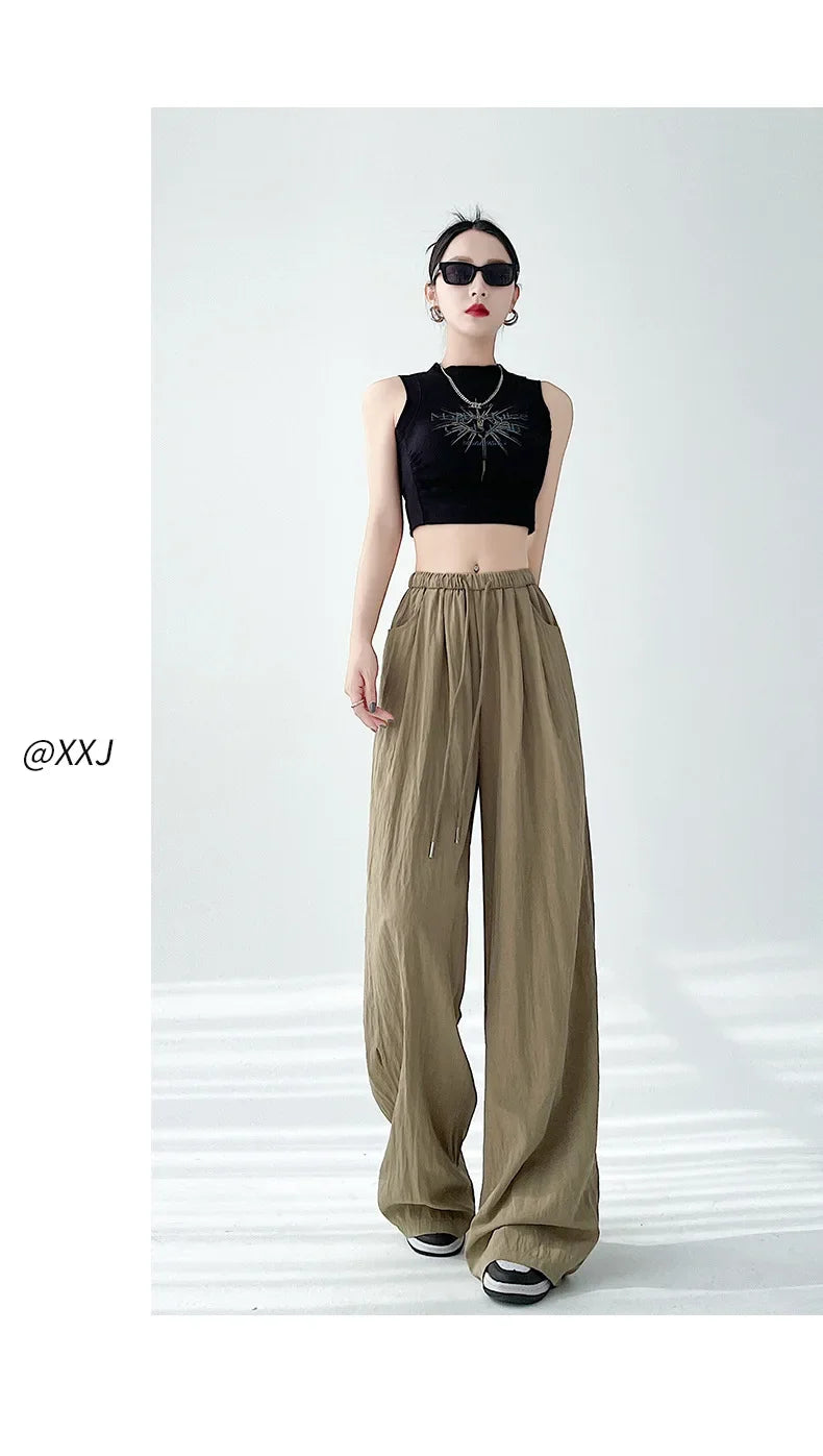 Ice Silk Wide Leg Pants Women Summer Thin Loose Casual Sun Protection Straight Leg Yamamoto Pants Lazy Dragging Pants