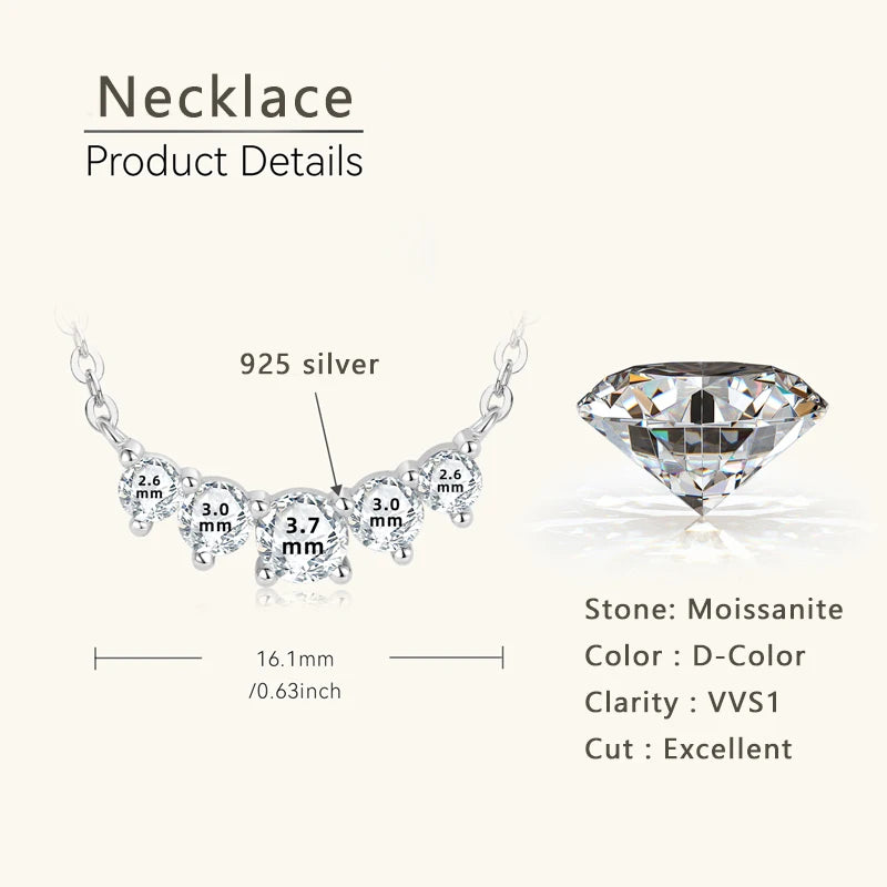 Lnngy 925 Sterling Silver Stud Earrings Necklaces Brilliant 5 Stones Moissanite Choker Necklace Climber Earring Jewelry Set