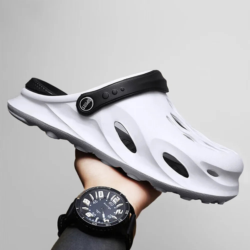Summer Men's Fashion Beach Sandals Clogs Thick Sole Slipper Waterproof Anti-Slip Sandals Flip Flops Non-slip Soft EVA Hole Shoes