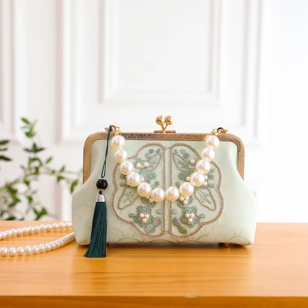 Fashion Chinese Style Banquet Bag Embroidery Pearl Handle Qipao Bag Trendy High Capacity Cosmetic Bag Women