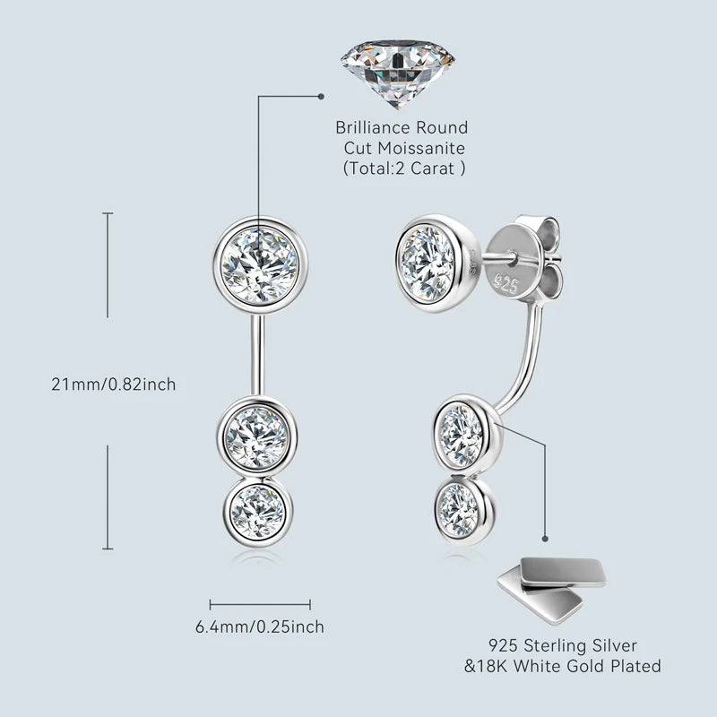 Lnngy Front Back Double Sided Moissanite Stud Earring Pendientes Plata 925 Sterling Silver Earrings For Women 2 in 1 Ear Jewelry