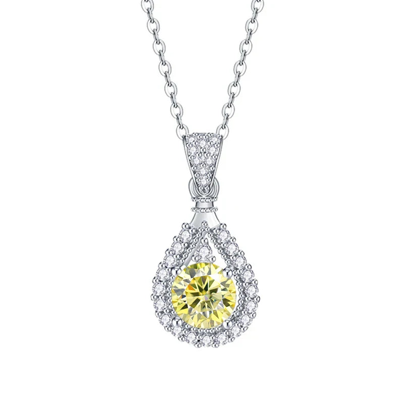 JoyceJelly 1CT Colorful Moissanite Necklace Sterling Silver 925 Jewelry Female Water Drop Shaped Pendant Top Quality Dating Gift
