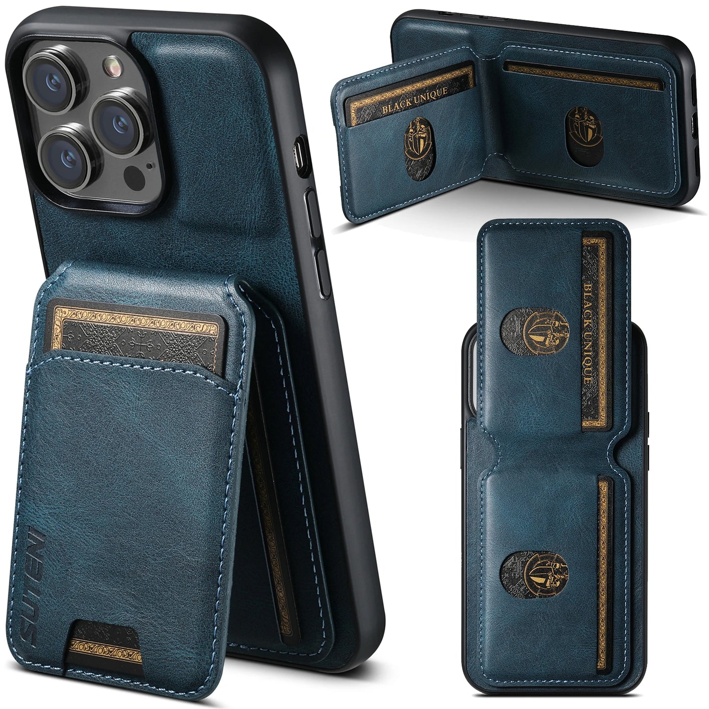 SUTENI Card Holder Leather Magnetic Pocket Cover Wallet Phone Case For iPhone X XS XR 11 12 13 14 15 Plus 16 Pro Max