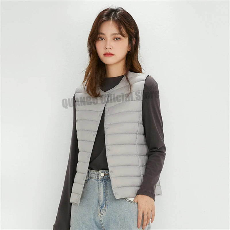 Women Sleeveless Puffer Vest Women's Ultra Light Down Vest Women Two Ways Waistcoat Portable Warm Sleeveless Winter Liner