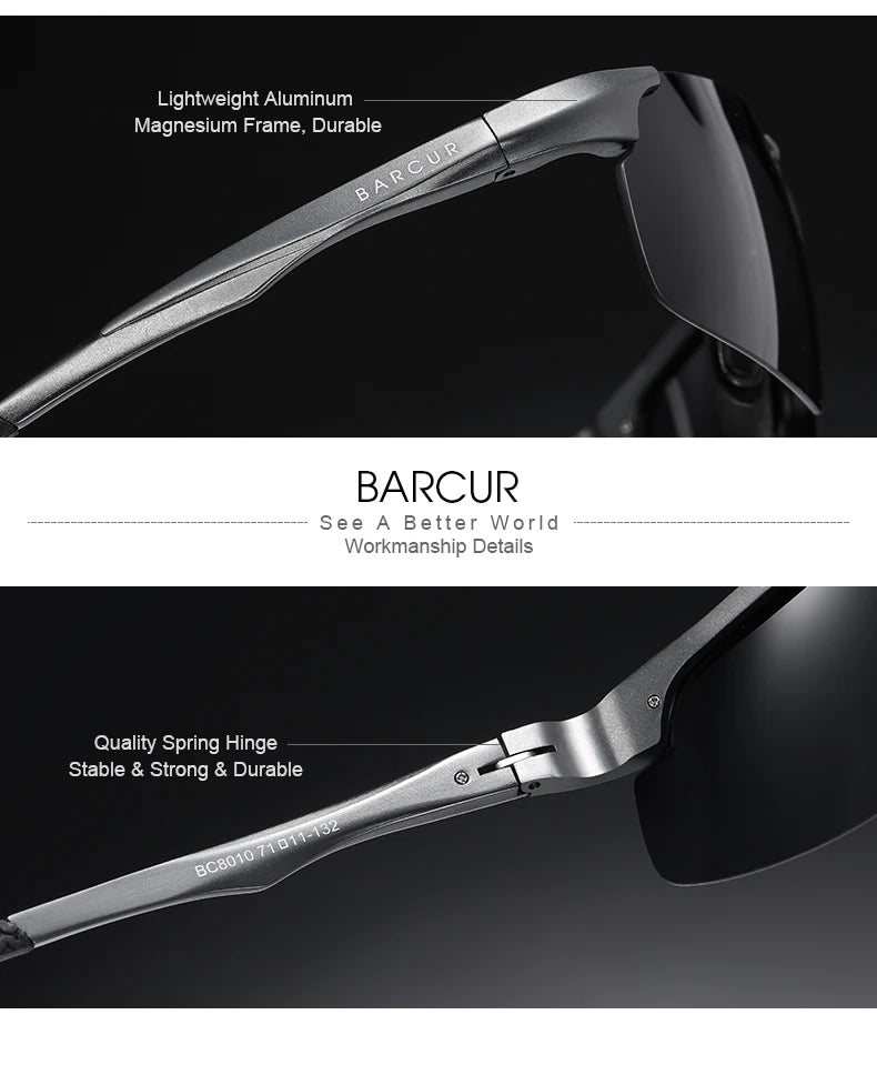 BARCUR Aluminium Magnesium Sunglasses for Men Polarized UVA&B Protection Photochromic Ultralight Sun Glasses Sports Eyewear