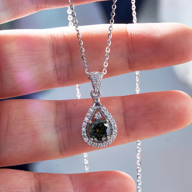 JoyceJelly 1CT Colorful Moissanite Necklace Sterling Silver 925 Jewelry Female Water Drop Shaped Pendant Top Quality Dating Gift