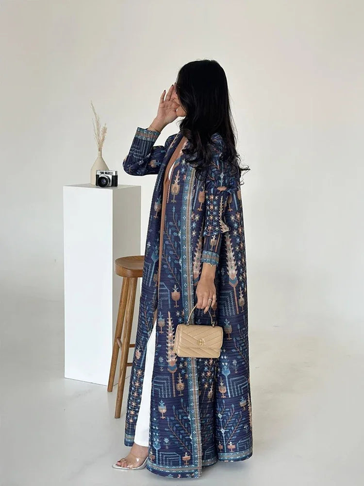 KAF Dubai Abaya Luxury Evening Coat Women Formal Robe Eid Abaya Ramadan 2025 Female Pleated Cardigan Long Sleeve Trench Coats