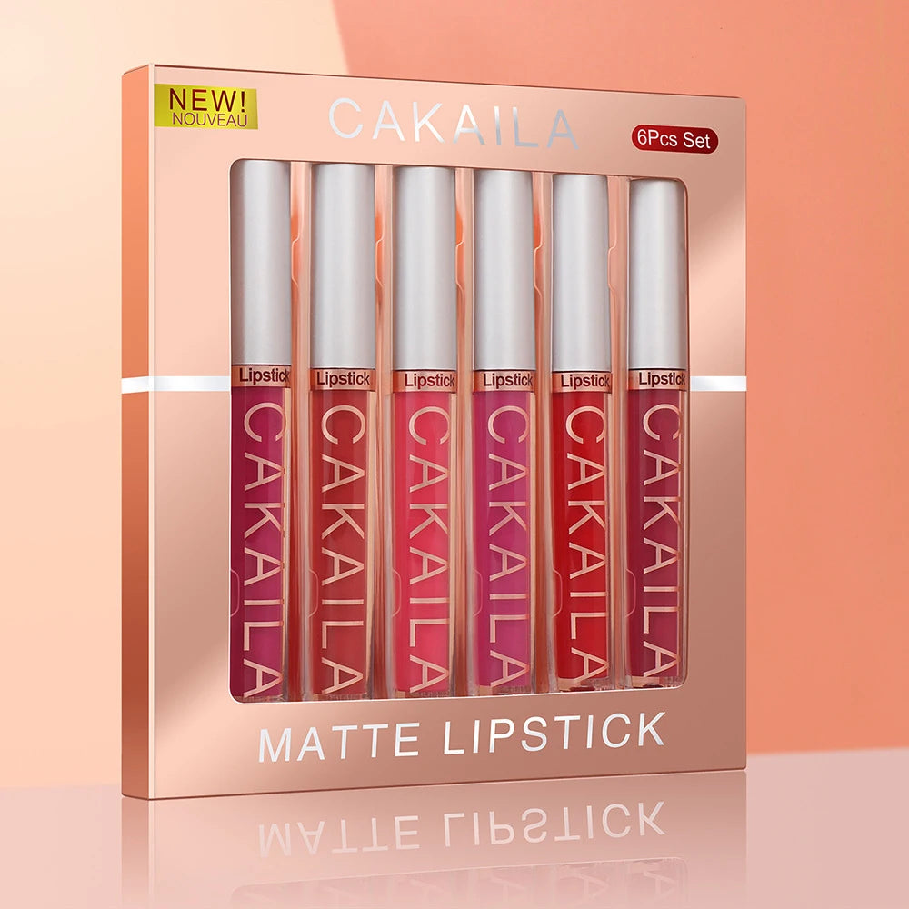 6-pack lip gloss set, long-lasting non stick cup liquid lipstick velvet matte lip gloss