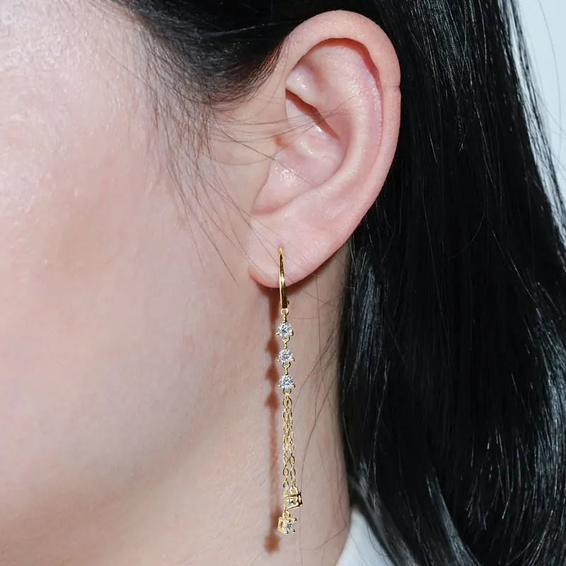 RAPRGOLD Certified Moissanite Tassels Chain Hoop Earring for Women 925 Sterling Silver Dangling Earrings Jewelry Gift pendientes