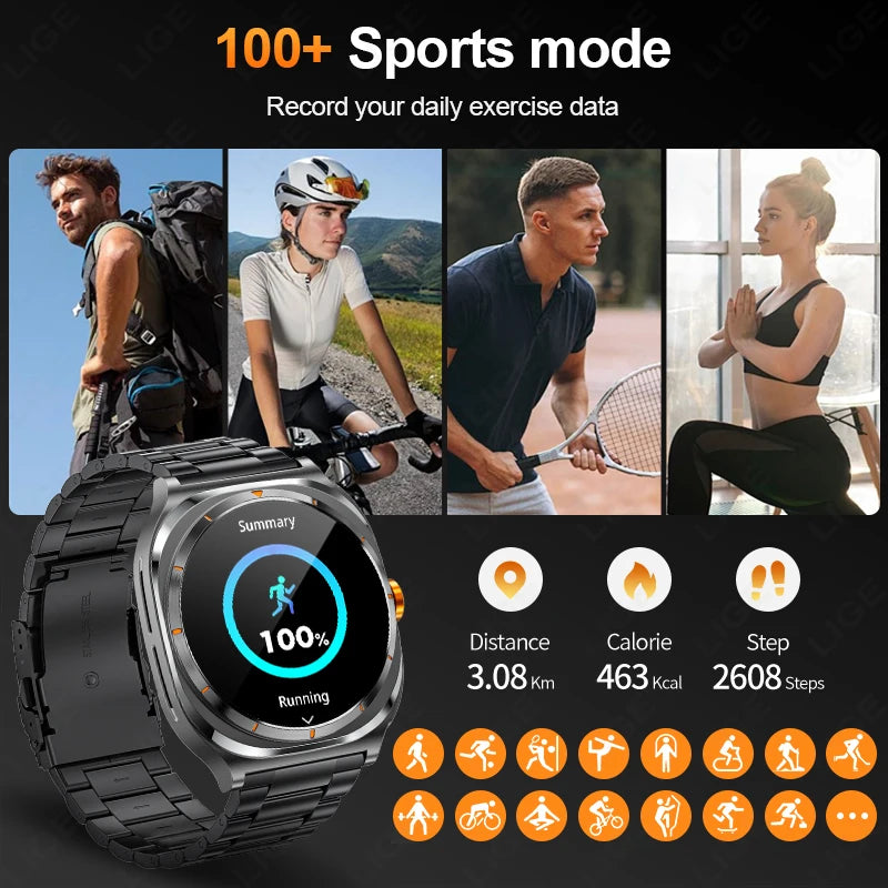 LIGE New Smart Watch With 2 in 1 TWS Wireless Headset Bluetooth Call 1.53" AMOLED Screen 400mAh IP67 Waterproof Sport Smartwatch