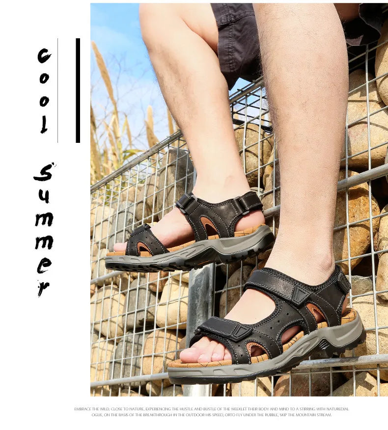 New Fashion Summer Leisure Men Shoes Beach Sandals High Quality Genuine Leather Sandals Soft Large Size Men's Sandals Size 38-48