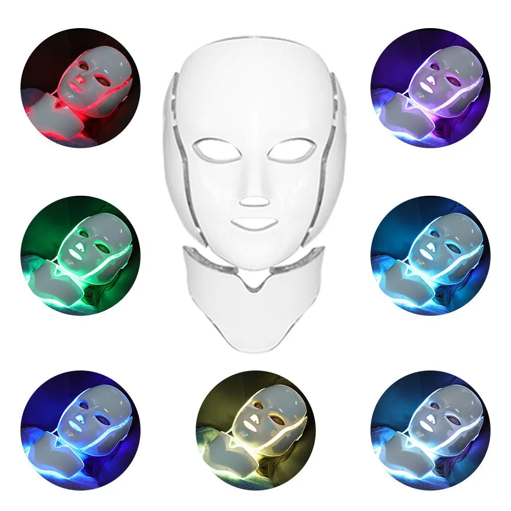 Led Face Neck Mask Light Therapy 7 Colors Photon Blue Red Light Maintenance Beauty Skin Rejuvenation Home Facial Skin Care Mask