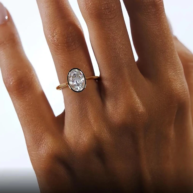 Lnngy 925 Sterling Silver Engagement Rings Fashion Dazzling Oval Zircon Solitaire Ring 14K Gold Plated Jewelry Gifts For Women