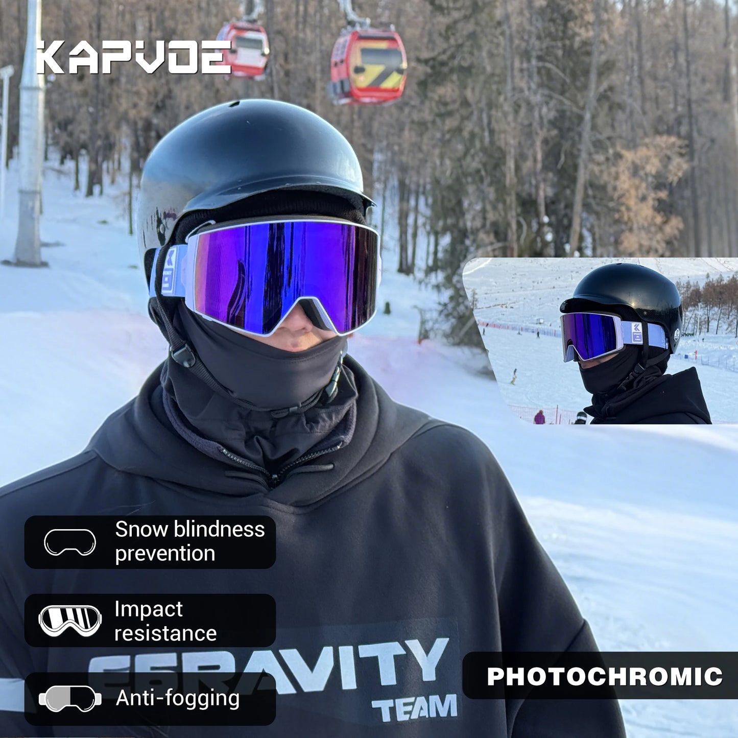 KAPVOE Photochromic Ski Snowboard Mask Goggle Men UV400 Protection Women Glasses Magnetic Attraction Anti-Fog Skiing Goggles