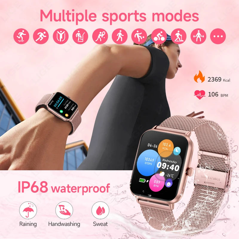 LIGE Fashion 1.83”HD Women Smart Watch Sports Fitness Watch Health Monitoring Digital Men Waterproof Smartwatch Ladies Bracelet