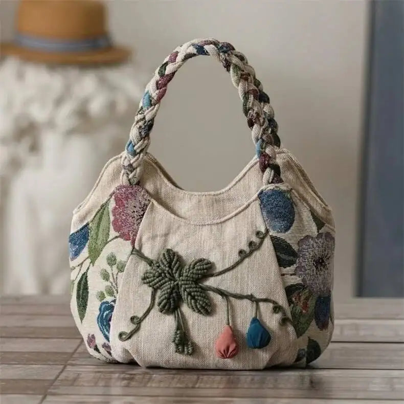MOTAORA Women Handbags Vintage Canvas Bag Ladies Canvas Handbag Casual 2025 Woven Small Handbag Fabric Gout Craft Female Handbag