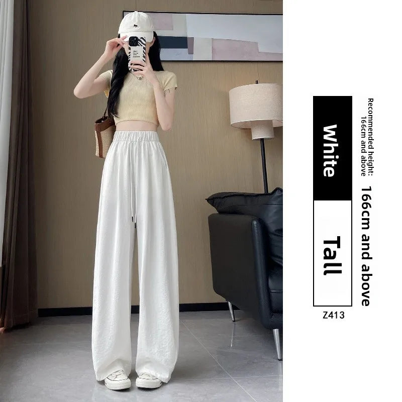 Qui Dry High Waist Wide Leg Knife Sports Pants Women's Thin New 2025 Casual Ice Silk Pants Spring Summer