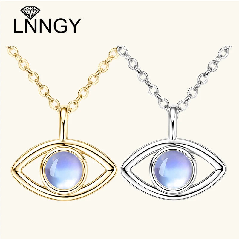 Lnngy Collier Argent 925 Sterling Silver Clavicle Necklace Round Moonstone Artificial Gemstone Pendant Necklaces For Women Gift