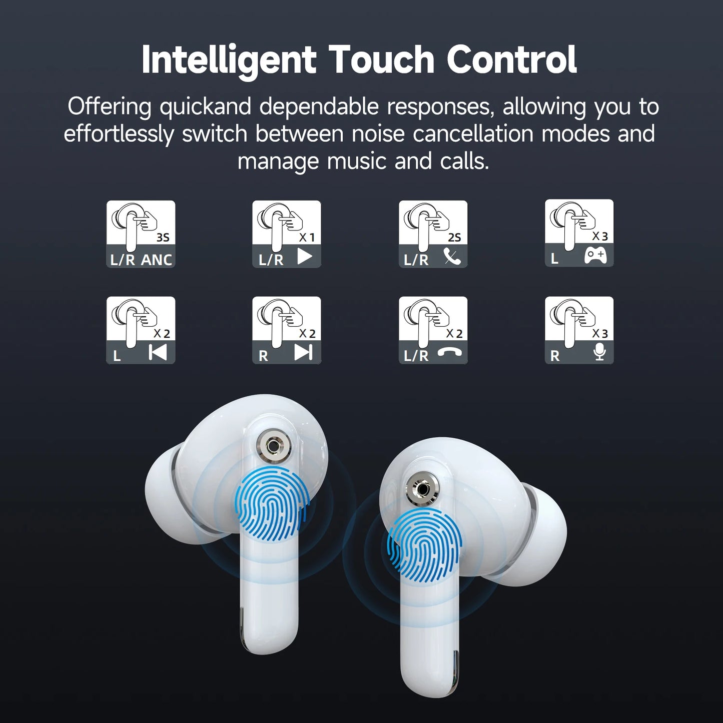 Oneodio SuperEQ S10 ANC Bluetooth 5.4 Wireless Earphones TWS Active Noise Cancelling Headphones Earbuds With ENC Mics Game Mode