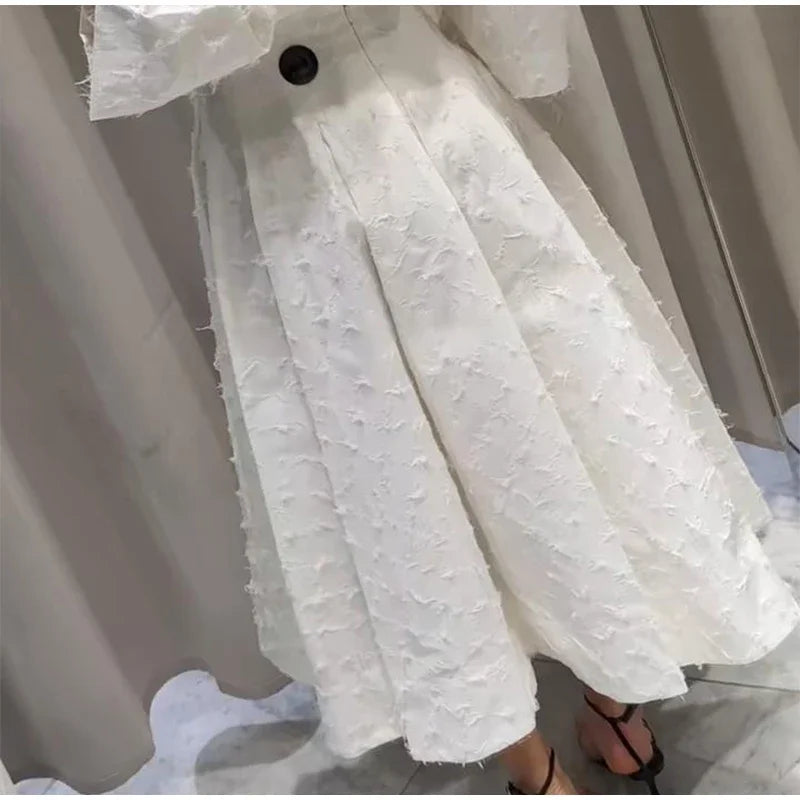 Street Shirt & Skirt Set – Women’s Turn-Down Collar Button Top with High Waist Pleated Skirt – Spring/Summer 2025
