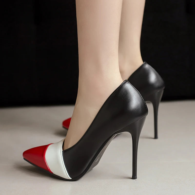 Women’s Mixed Colour Stiletto Pumps – Thin High Heels Pointed Toe Office Shoes