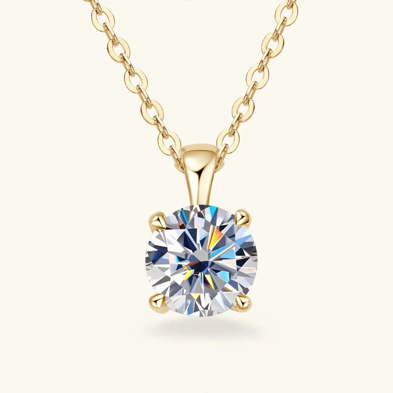 JoyceJelly Classic Four Prong 1ct Moissanite Necklace Women's 925 Sterling Silver Plated 18k Gold Pendant Luxury Fine Jewelry