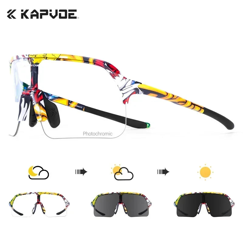 Kapvoe Photochormic Sunglasses Cycling Glasses Women UV400 for Men Casual Glasses Running Baseball MTB Outdoor Eyewear