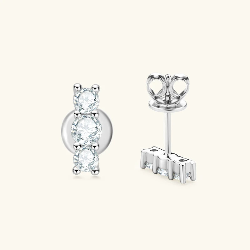 IOGOU Simple 3 Stone Moissanite Pendant Necklace Earrings Jewelry Set for Women Real 925 Silver Valentine's Day Christmas Gifts