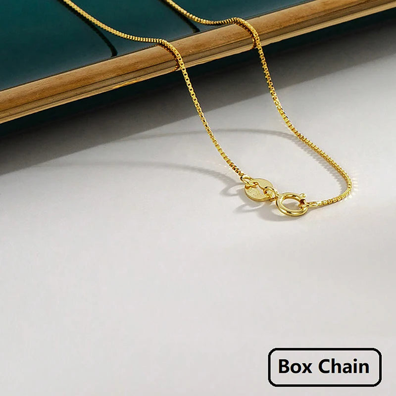 GRA 18K Gold Minimalist Box Snake Chain Necklace for Women Gift 40cm 45cm Choker Real 925 Sterling Silver Fashion Fine Jewelry