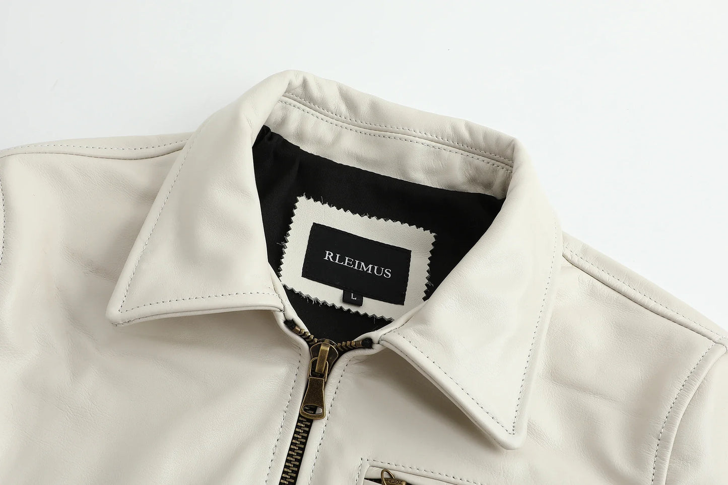 Men's Genuine Leather Jacket White Lapel Calfskin Jacket Natural Cowhide Men's Coat Slim Fit Top Layer Cowhide Biker Jacket