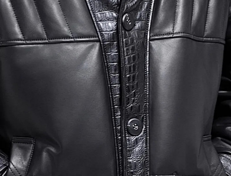 Winter Mens Sheepskin Genuine Leather Down Coat Thicken Warm Single Breasted Turn-Down Collar Medium Length Overcoat Size 5XL