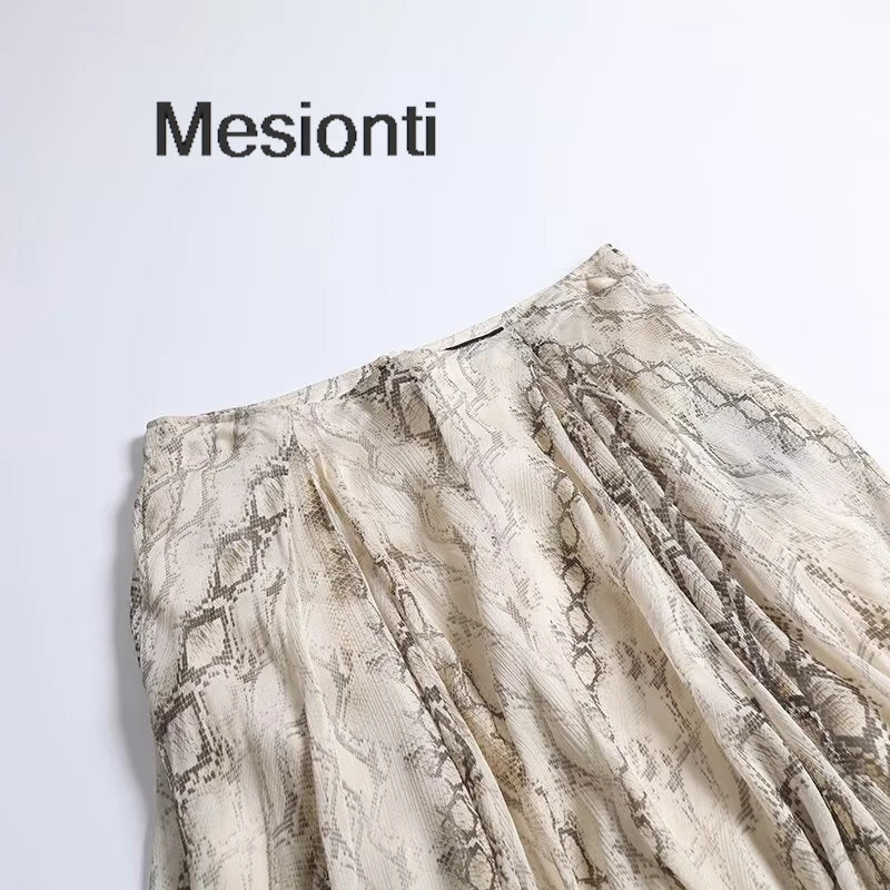 Female Serpentine Print Wide Swing Skirt Woman New Fashion Elegant Long Skirts For Women 2025 Evening Party Skirts