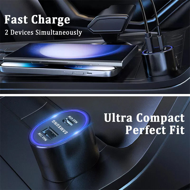 60W Samsung Dual Car Charger with Fast Charging 45W Usb C PD Auto Chargeur for S25 Ultra S25+ S24 Ultra S23 FE S22 A55 A15 A54