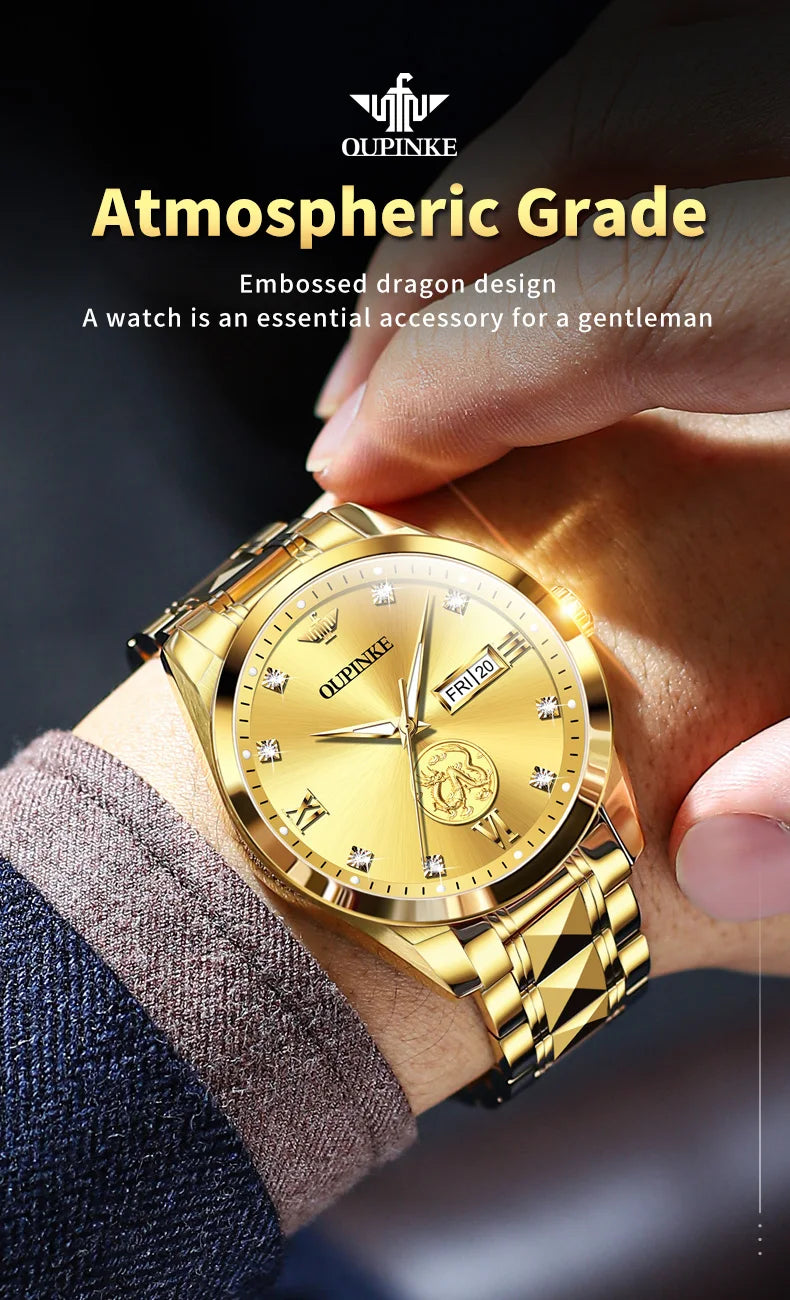 Swiss Certification OUPINKE Automatic Watch for Men Real Gold Real Diamond Sapphire Mirror Tungsten Steel Top Brand Wristwatch