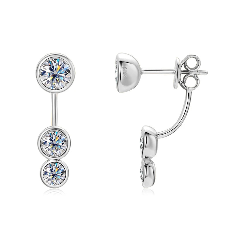 Lnngy Front Back Double Sided Moissanite Stud Earring Pendientes Plata 925 Sterling Silver Earrings For Women 2 in 1 Ear Jewelry