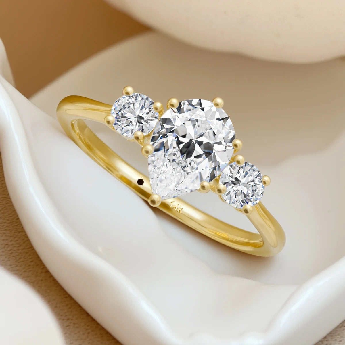 14k Gold Full Moissanite Diamond Ring for Women Teardrop Shape D VVS1 Bright Cut Genuine Au585 for Wedding Engagement Party Gift