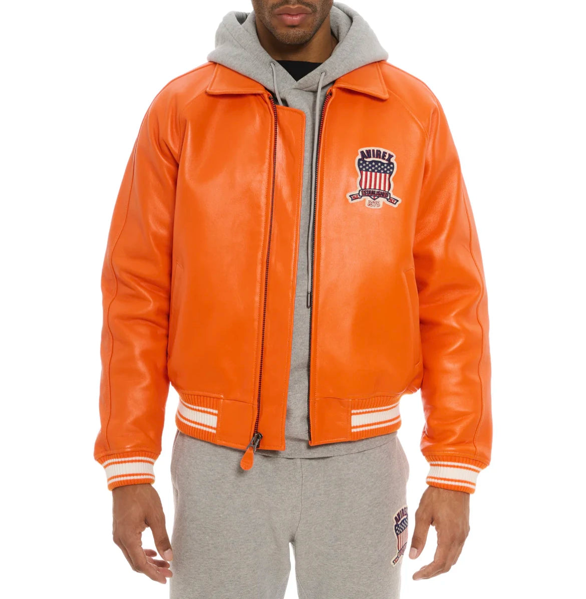 AVIREX new listing leather flight suit jacket French sheepskin men's fat plus size loose version of the casual spring coat