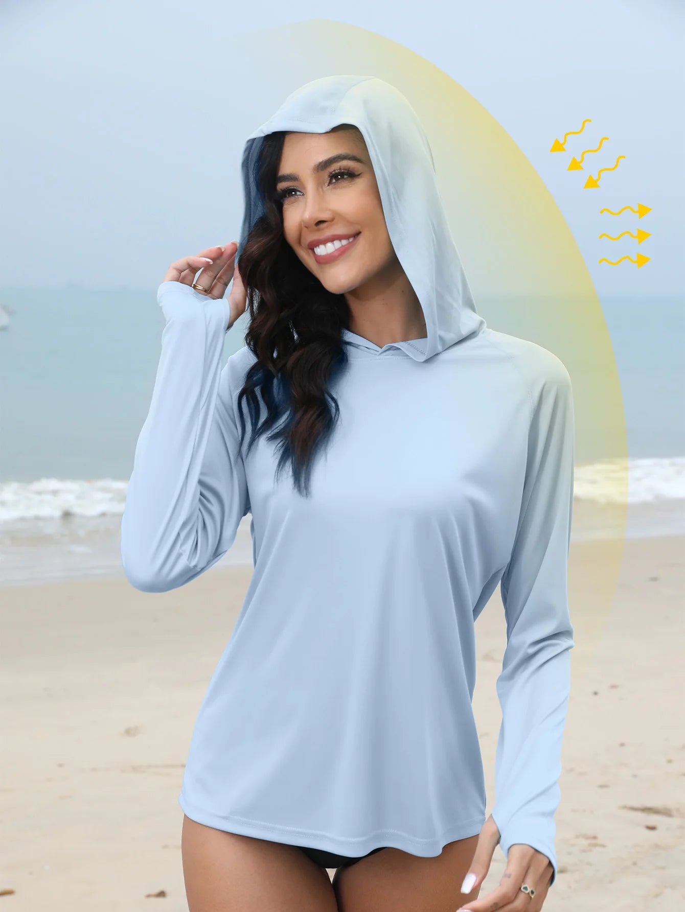 Women's Sunscreen Hoodie with Thumb Buckle and Hidden Ponytail Hole, Outdoor Running Fitness Sports, Leisure Sunscreen T-shirt