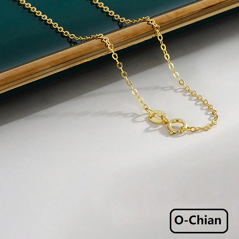 GRA 18K Gold Minimalist Box Snake Chain Necklace for Women Gift 40cm 45cm Choker Real 925 Sterling Silver Fashion Fine Jewelry