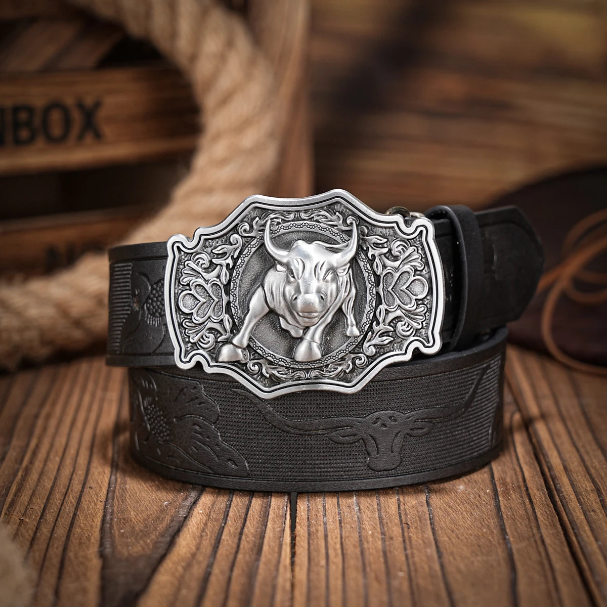 Western denim PU Belt - men's decorative printed carved denim waistband