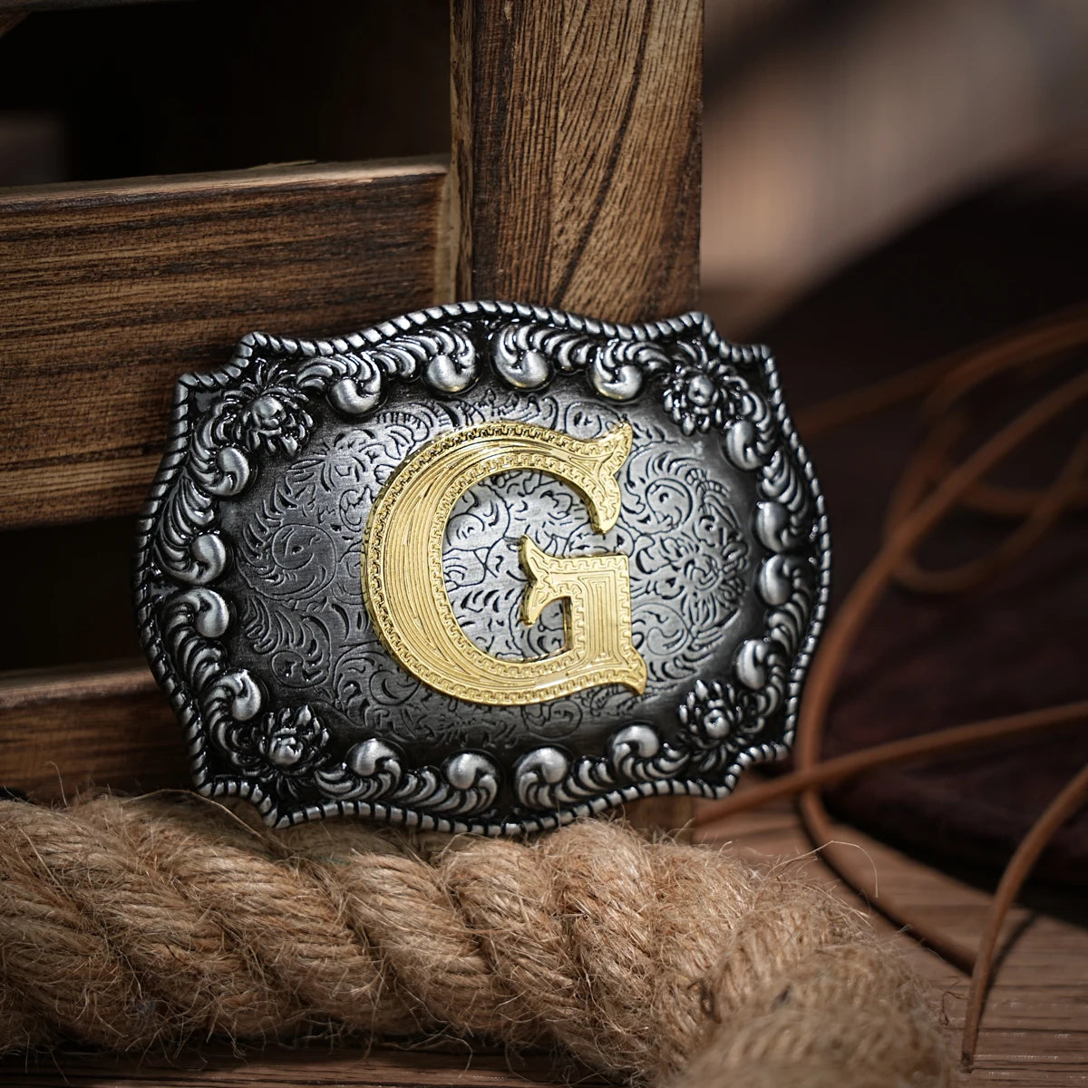 Western Belt Buckle Initial Letters ABCDEFG to Y-Cowboy Rodeo Silver Large Belt Buckle for Men Women