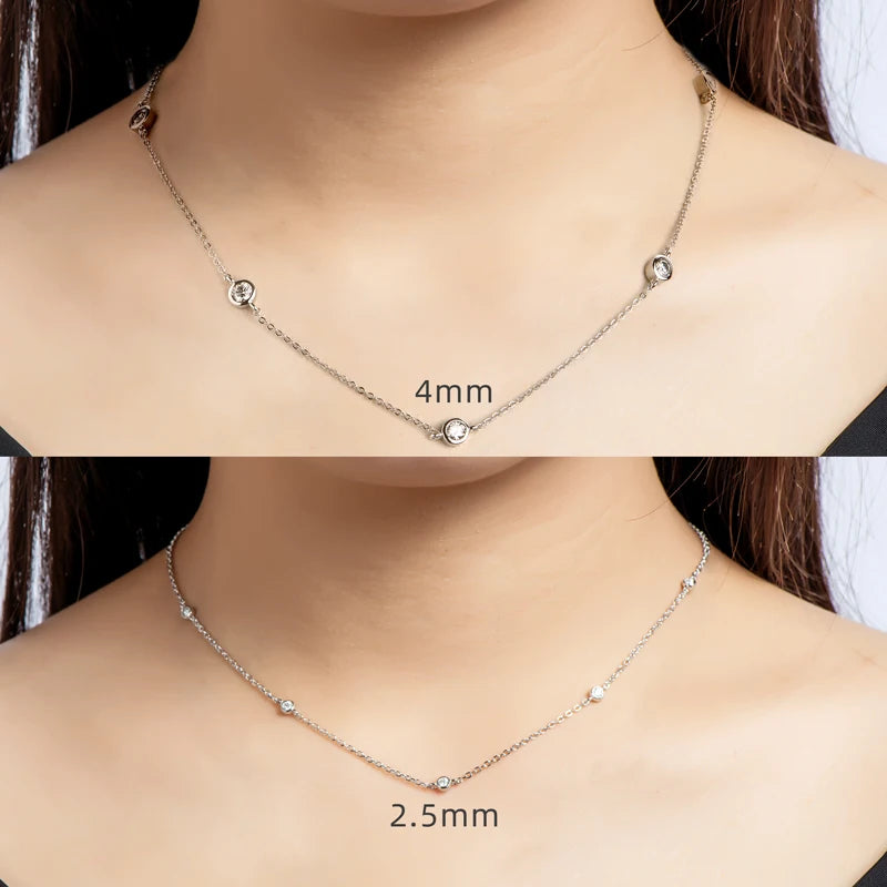 Lnngy 925 Sterling Silver Necklaces Round Cut 2.5mm/4mm Bezel Moissanite Choker Necklace for Women Multilayer Neck Jewelry