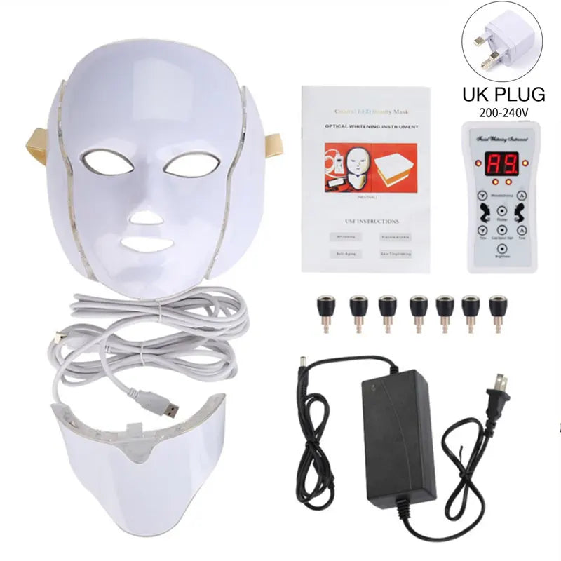 Led Face Neck Mask Light Therapy 7 Colors Photon Blue Red Light Maintenance Beauty Skin Rejuvenation Home Facial Skin Care Mask