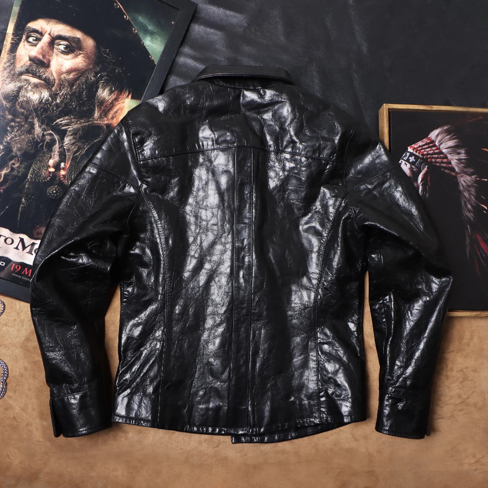 Men's Italian Goat Skin Leather Shirt Jacket – Slim Fit Vegetable Tanned Casual Coat