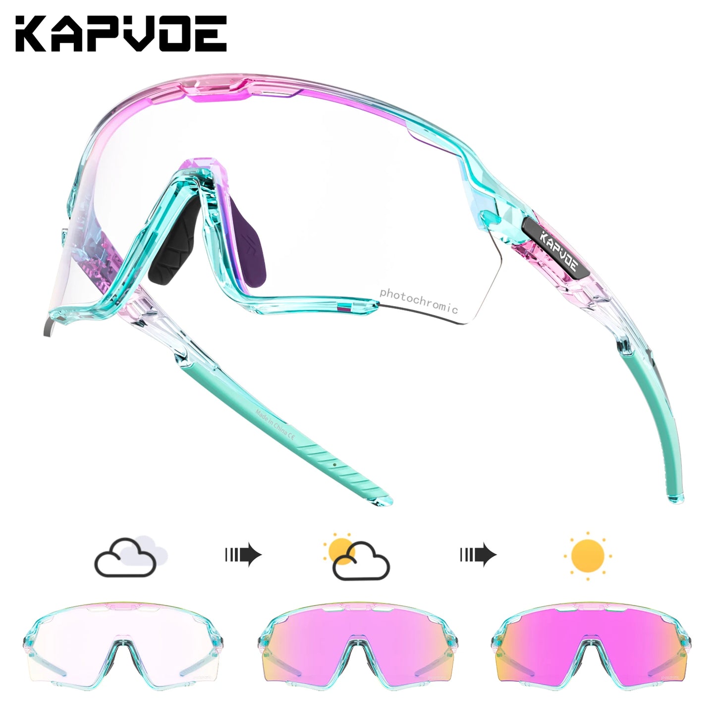 Kapvoe new Outdoor Photochromic Sunglasses Bicycle Cycling Glasses MTB Road Bike Eyewear Women Man Sports Hiking UV400 Goggles