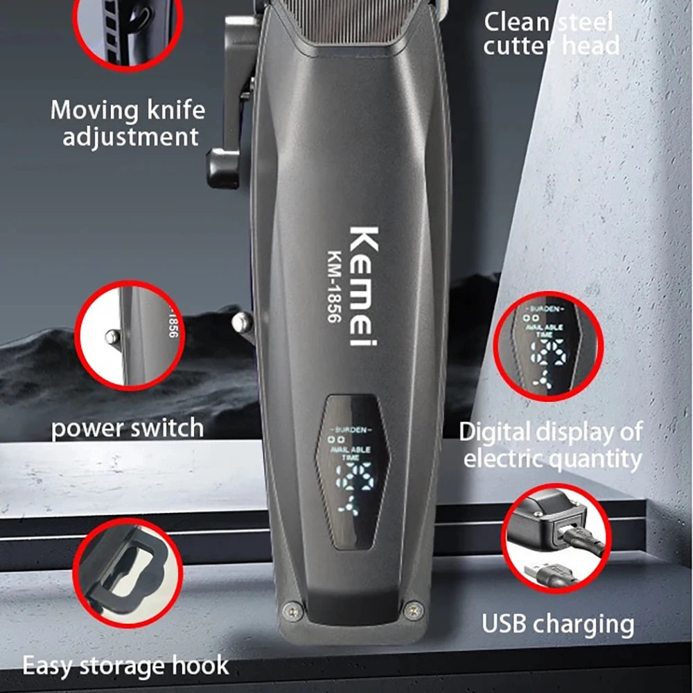 ماكينة حلاقة الشعر الاحترافية من كيمي، قابلة لإعادة الشحن عبر USB، ماكينة تشذيب شعر لاسلكية قوية لقص الشعر للرجال