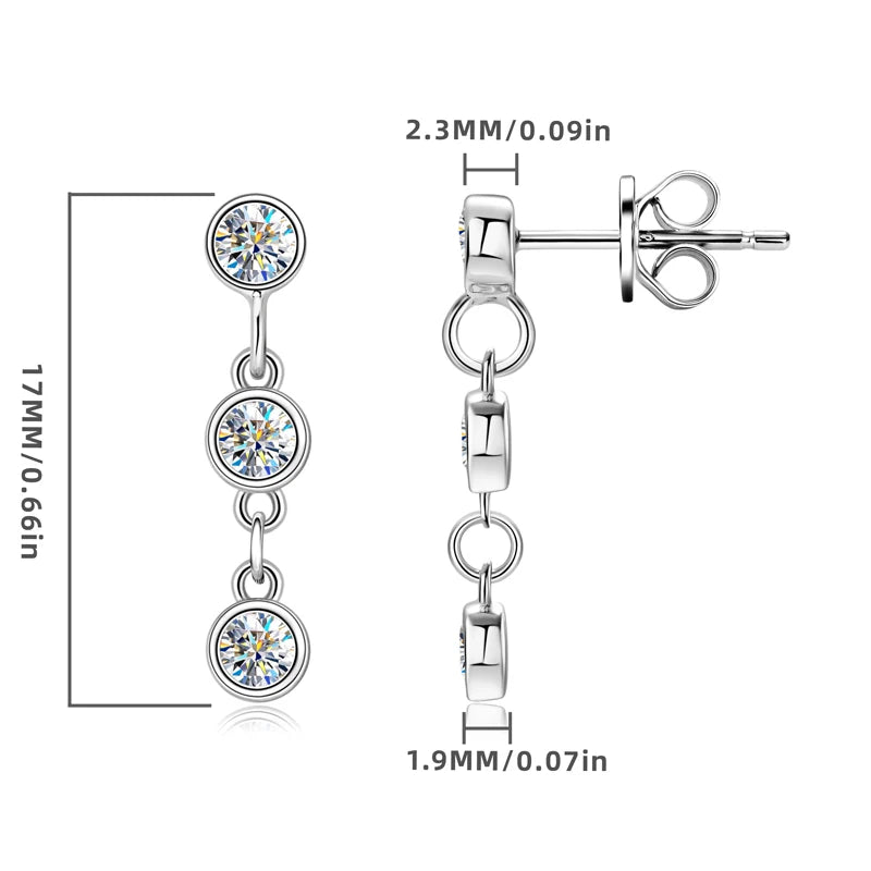 Anziw Long Chain Link Hanging Earrings Silver 925 2-3mm Moissanite Drop Earring Piercing Ear for Women Gold Paletd Jewelry Gift